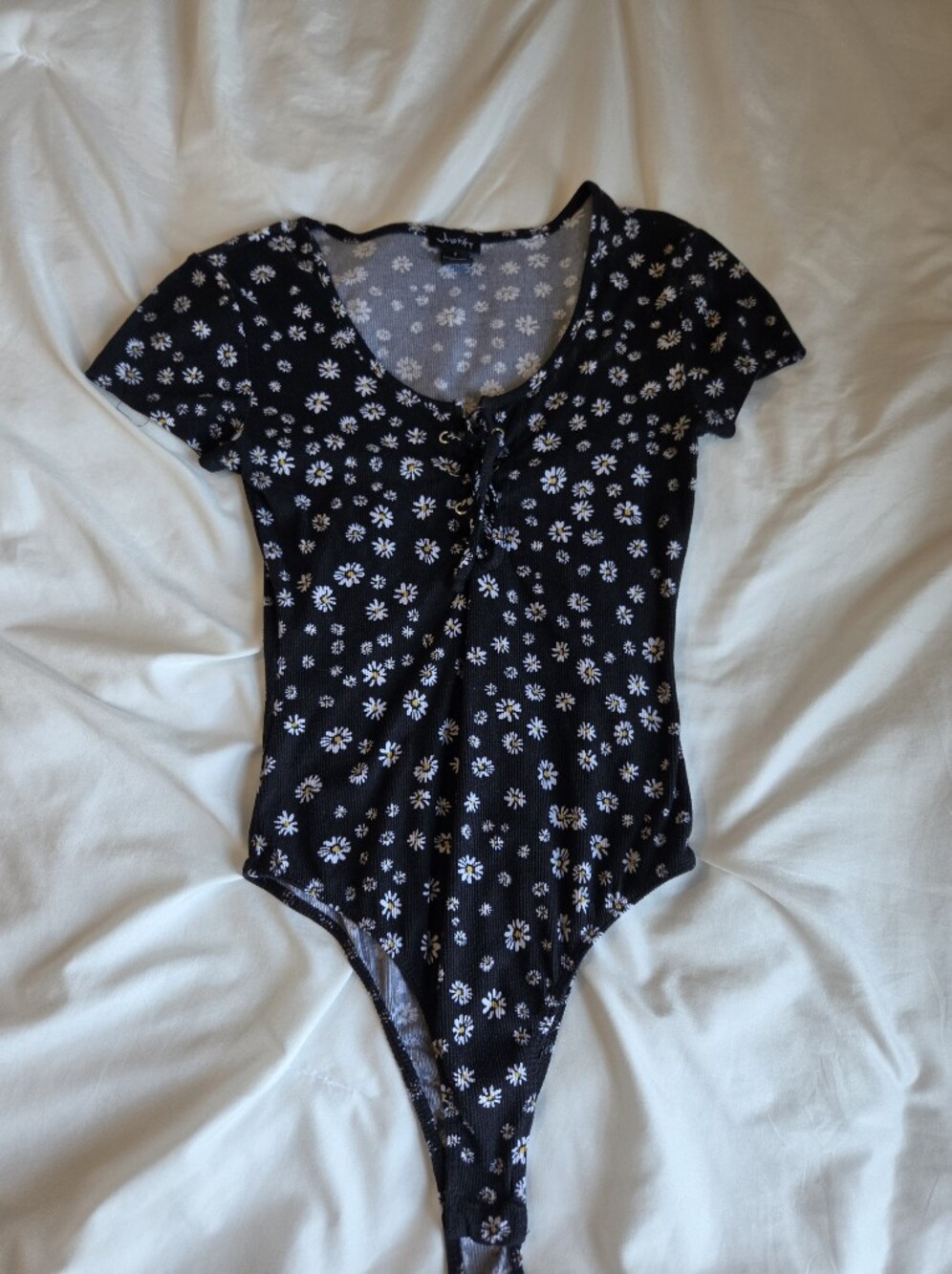Justify Black Daisy Print One-Piece Bodysuit